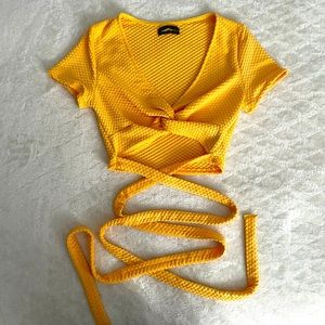 Urban Outfitters yellow v-neck tie up top